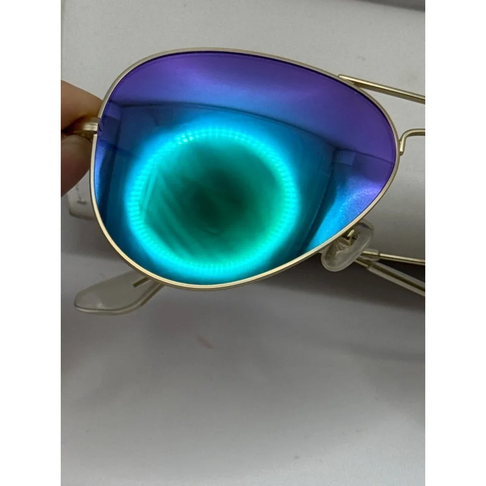 AQS Women Aviator Sunglasses Gold Purple Teal Mirrored‎ Lens with Case & Cloth